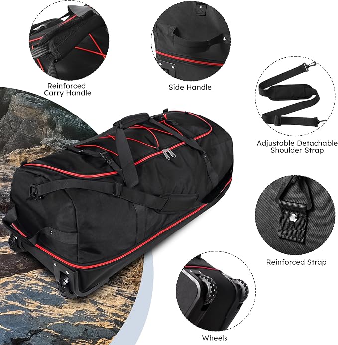 110L Expandable to 140L 32” Foldable Oxford Soft-Sided Rolling Duffle Bag - Image 8