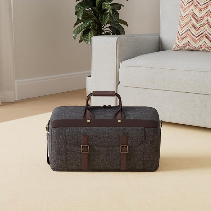 Duffle Bag for Men Waterproof Genuine Leather Canvas Travel Duffel Bags for - Image 2
