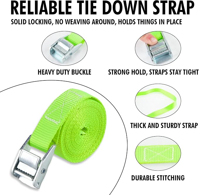 Cartman 1" x 12'Lashing Straps Cargo Tie-Down Strap Up to 600lbs, 6pk in Carry - Image 2