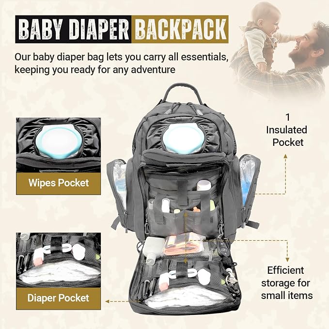 HighSpeedDaddy - Baby Diaper Backpack, Military-Grade, Waterproof, Compact Baby - Image 3