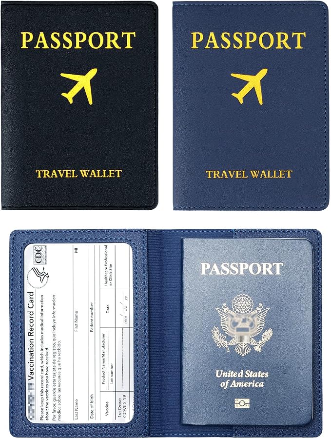 2 Pack Passport covers and Vaccine Card Holder PU Leather Passport Wallet by Unknown