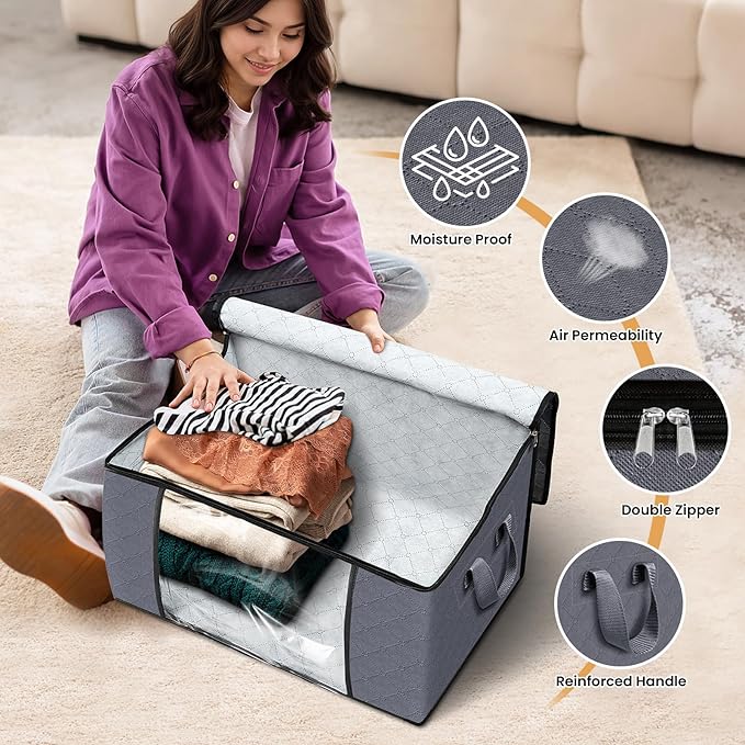 Fab totes 10 Pack Clothes Storage, Foldable Thick Fabric Blanket Storage Bags - Image 4