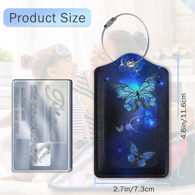 Butterfly Moon Luggage Tags, 2 Pack Moth and Stars Luggage Tag, Leather Privacy - Image 2