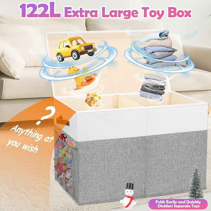 Large Toy Storage Box with Lid, Collapsible Sturdy Toys Storage Organizer Chest - Image 2