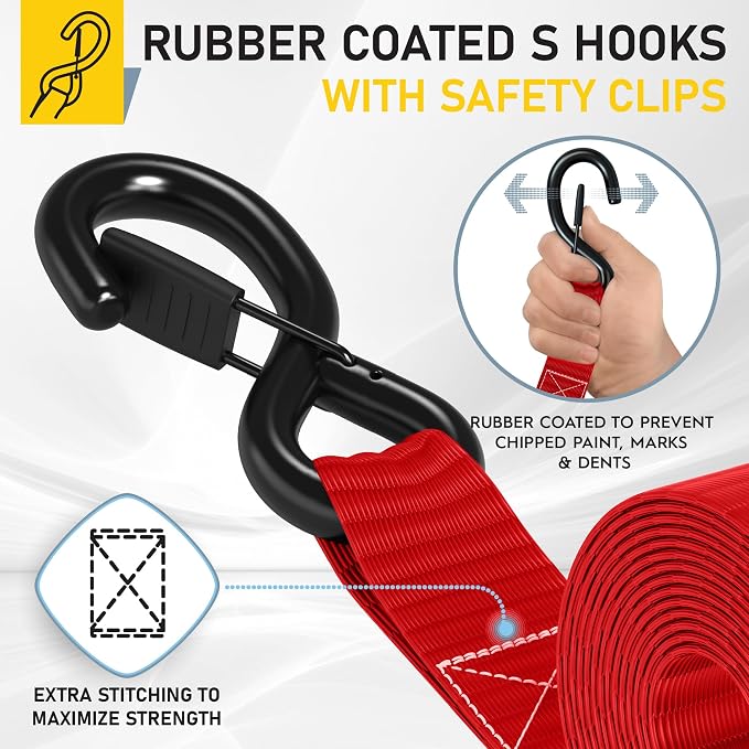 AUGO Heavy Duty Ratchet Straps & Soft Loops – Pack of 4 Extra Strong 1.5” by - Image 3