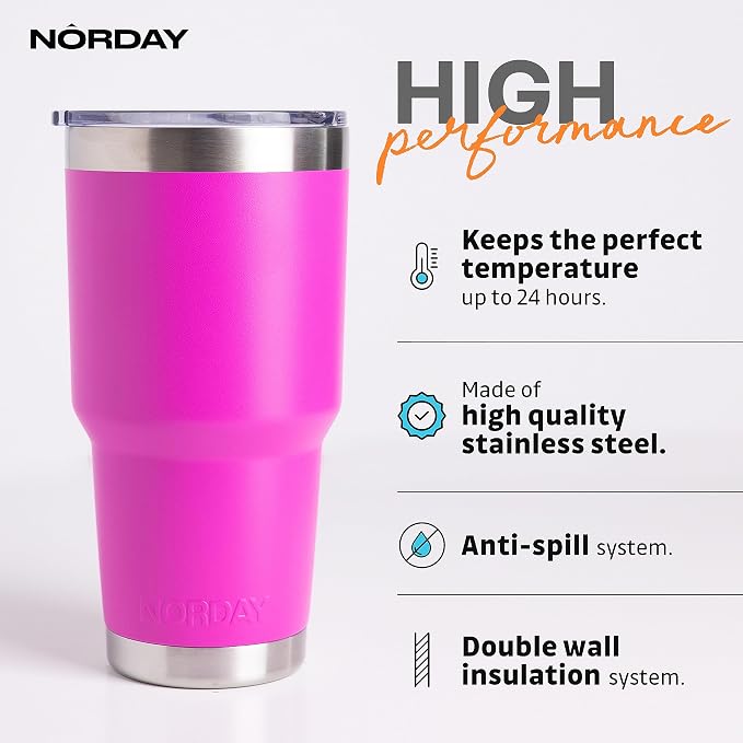 NORDAY | Tumbler with Lid - 30oz - Pink Insulated Tumbler - Stainless Steel - Image 2