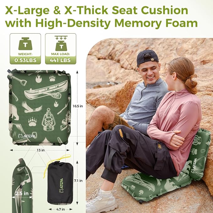 ATEPA Inflatable Stadium Seat Cushion, Self-Inflating Memory Foam Stadium Seats - Image 4