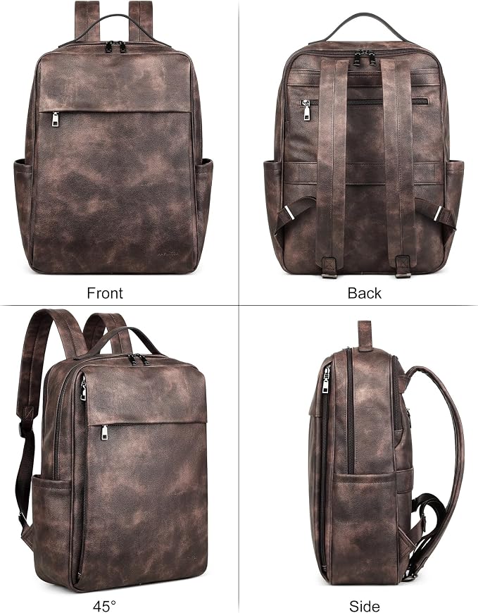 MASINTOR 15.6 inch PU Leather Laptop Backpack Purse - Image 4