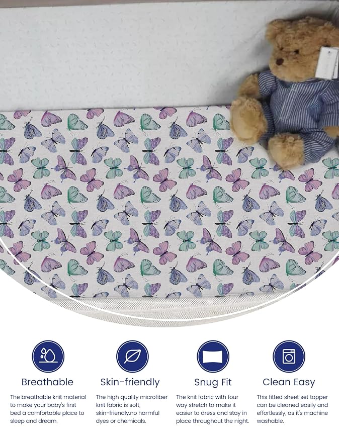 TotAha Premium Soft Pack n Play Sheets, Super Stretchy Jersey Knit Mini Crib - Image 2