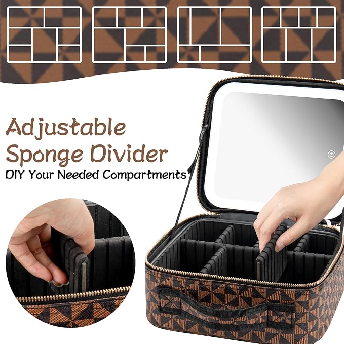 Makeup Travel Train Case with Mirror LED Light 3 Adjustable Brightness Large - Image 2