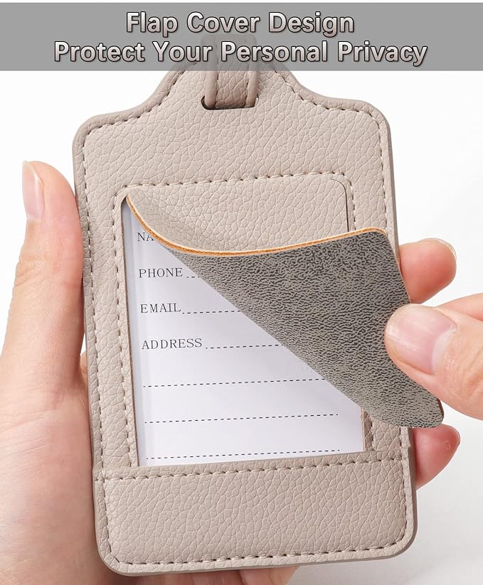 Teskyer Luggage Tags, 3 Pack Premium PU Leather Luggage Tags - Image 4