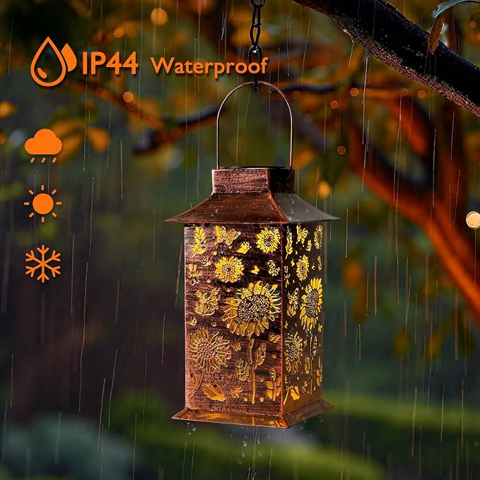 Homemory Sunflower Solar Lanterns Waterproof, Metal Hanging Hollowed-Out Metal - Image 2