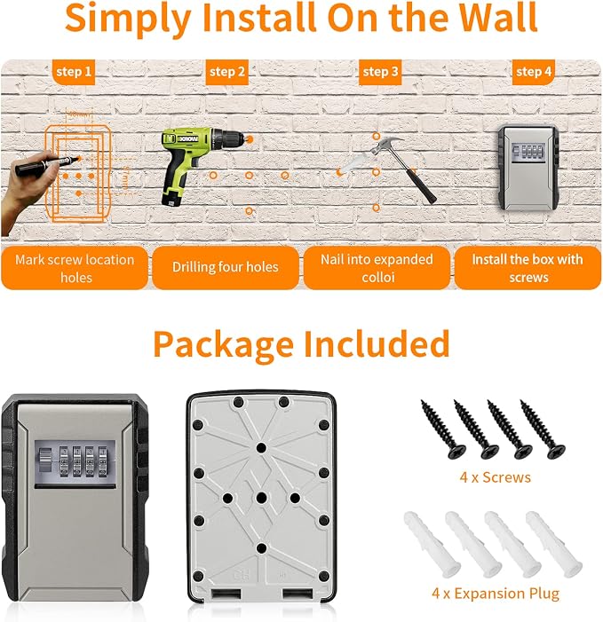UPGRADE Extra Large Capacity Key Lock Box, Weatherproof Wall Mount Key Box - Image 7