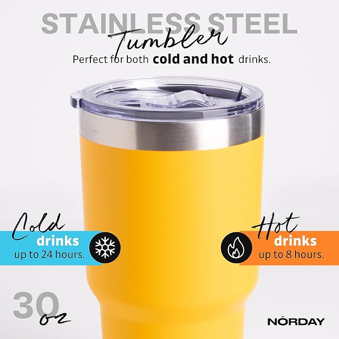 NORDAY | Tumbler with Lid - 30oz - Yellow Insulated Tumbler - Stainless Steel - Image 3