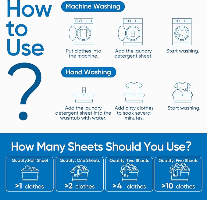 Fragrance Free Laundry Detergent Sheets Travel Eco-friendly 300 Loads Fisroa - Image 9