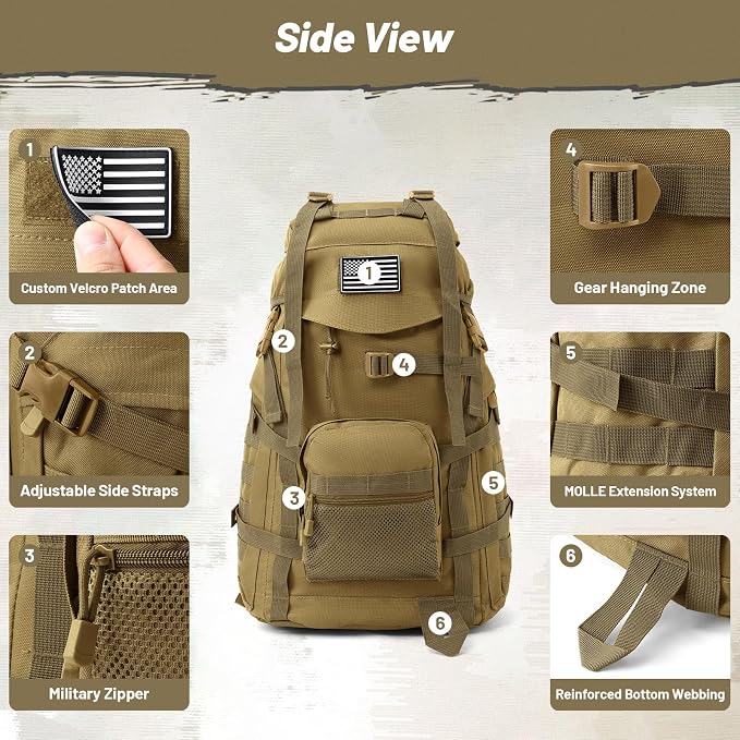 50L Tactical Backpack for Men and Women, Water-Resistant Molle Rucksack - Image 7