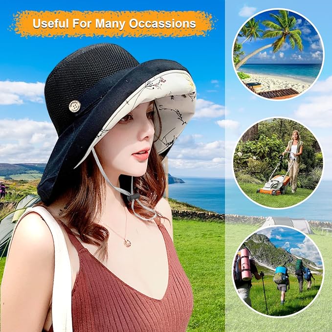 Women Wide Brim Sun Hats Metal Wired Edge Summer UV Protection Beach Fishing Hat - Image 6