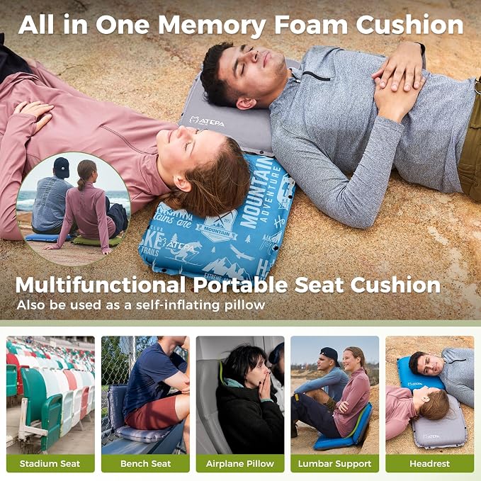 ATEPA Inflatable Stadium Seat Cushion, Self-Inflating Memory Foam Stadium Seats - Image 6