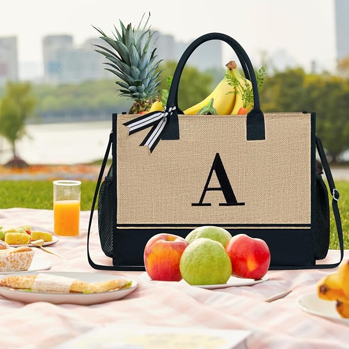 TOPDesign Personalized Initial Canvas Tote Bag, - Image 6