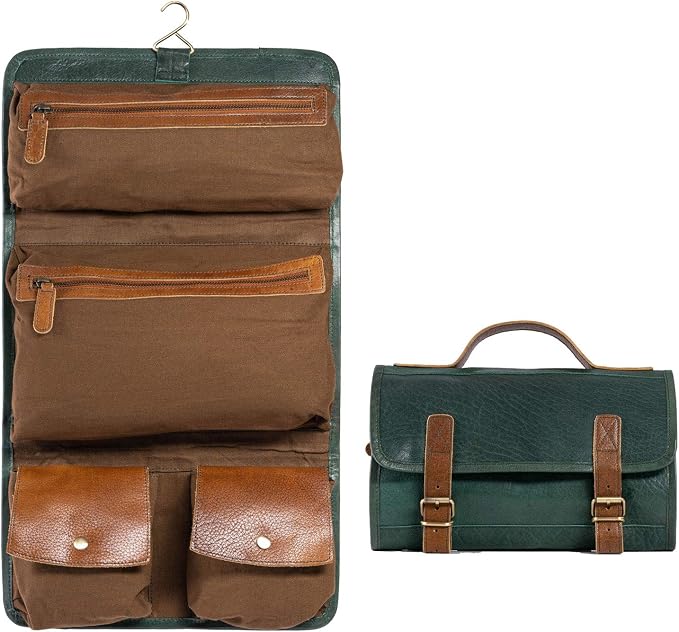 KomalC Premium Buffalo Leather Hanging Toiletry Bag Travel Dopp Kit - Image 3