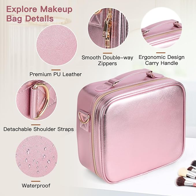 Travel Makeup Bag with LED Mirror, Cosmetic Bags - Image 4