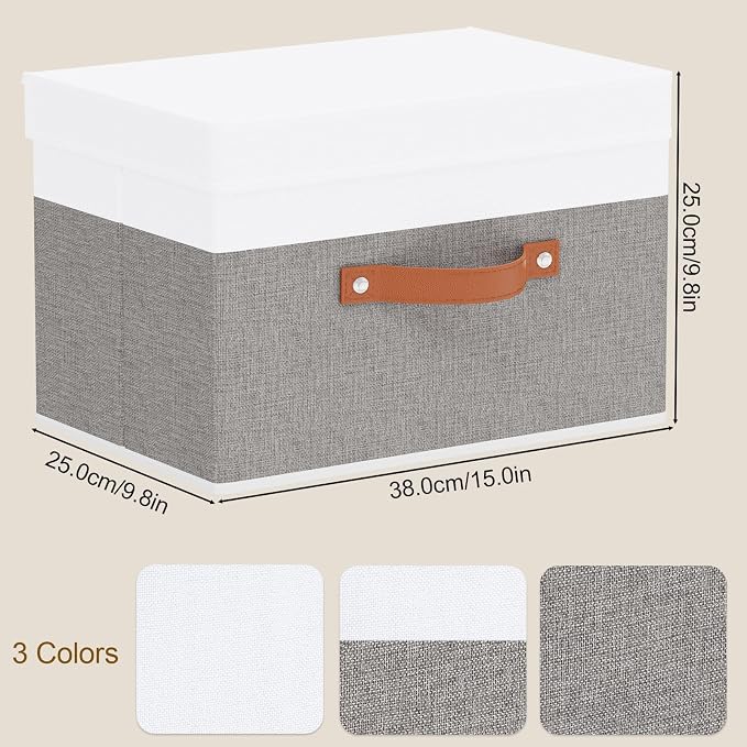 Fabric Storage Bins with Lids, 1 Pack Linen Foldable Cloth Baskets, 15 x 9.8 x - Image 6