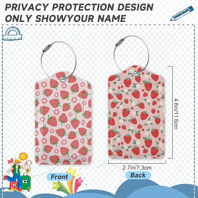 2 Pack Luggage Tag for Suitcase, Retro Strawberry Leather Suitcase Tags - Image 2
