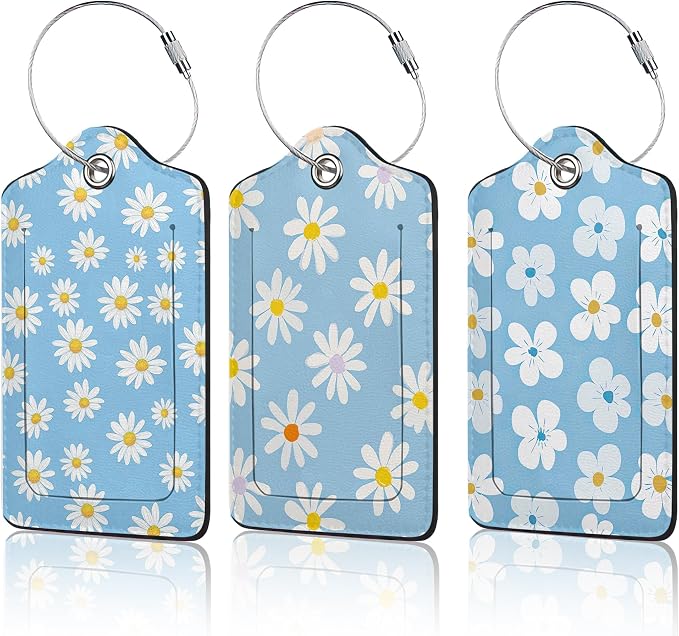 3 PCS Vintage Groovy Flowers Luggage Tags, Suitcase Tags Privacy Cover ID Label by Unknown