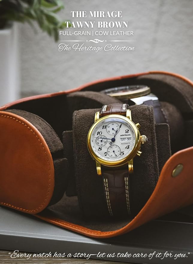 Watch Travel Case for Men 2 slot – Watch Roll – Brown Full Grain Cow Leather - Image 6
