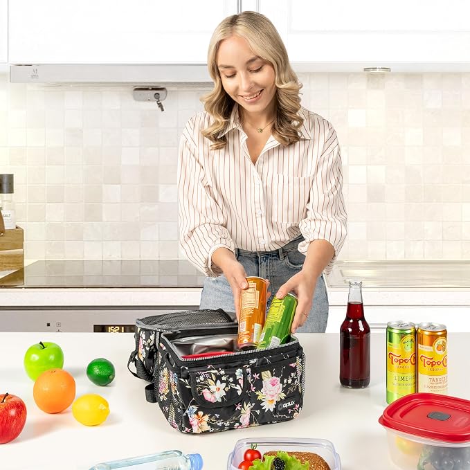 opux Lunch Bag Women Insulated, Adult Lunch Box Cooler, Flower Lunch Box - Image 4