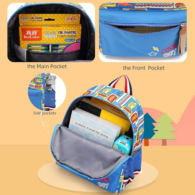 willikiva Cartoon Bus 12 Kindergarten Backpack - Image 3