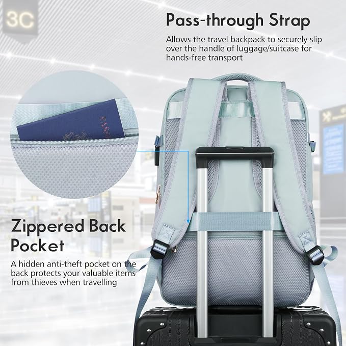 MOMUVO Large Travel Backpack Women, Flight Approved Carry On Backpack, Water - Image 4