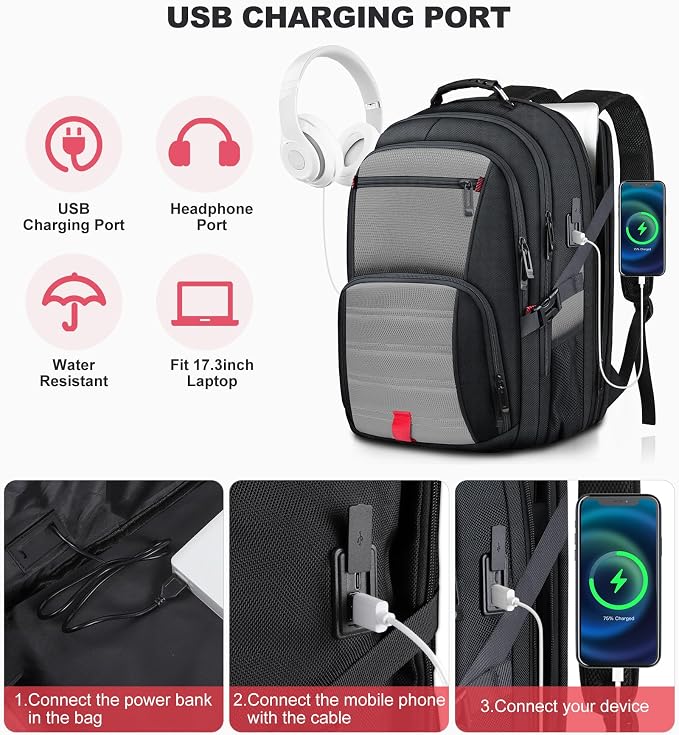 Extra Large Laptop Backpack for Men, Travel Backpack, Big Backpack, 50L Water - Image 3