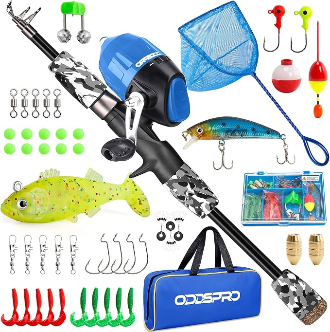 ODDSPRO Kids Fishing Pole Pink, Portable Telescopic Fishing Rod and Reel Combo by ODDSPRO