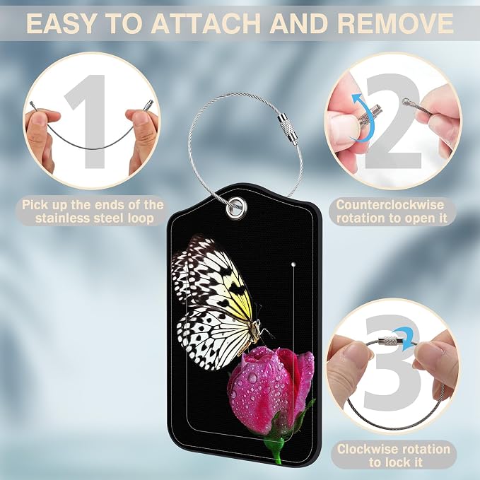 2 Pack Luggage Tags for Suitcases Butterfly on Pink Rose Leather Luggage Tags - Image 4