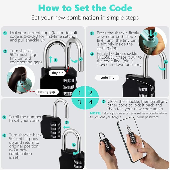 CL21BG 2.6 Inch Long Shackle Combination Lock, 4 Digit Combination Padlock Set - Image 5