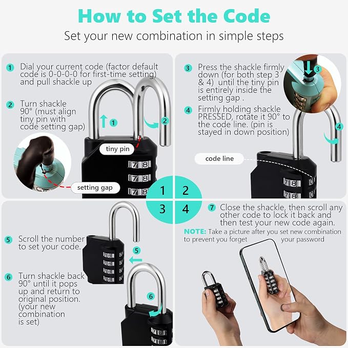 CL21RQ 2.6 Inch Long Shackle Combination Lock, 4 Digit Combination Padlock Set - Image 5