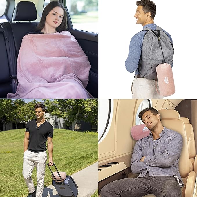 BlueHills Travel Blanket Pillow Rolled Premium Soft Plush Airplane Throw - Image 2