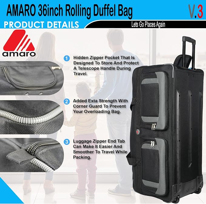 33" Rolling Duffle Bag with Wheels and Handle - Image 5