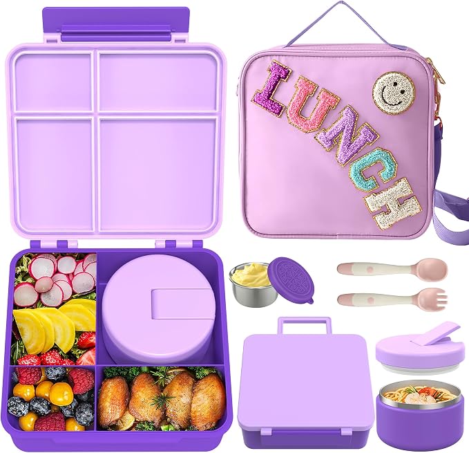 Kids Bento Lunch Box with 8oz Soup Thermo, Kids Leakproof Lunch Food Containers by Aimsnk