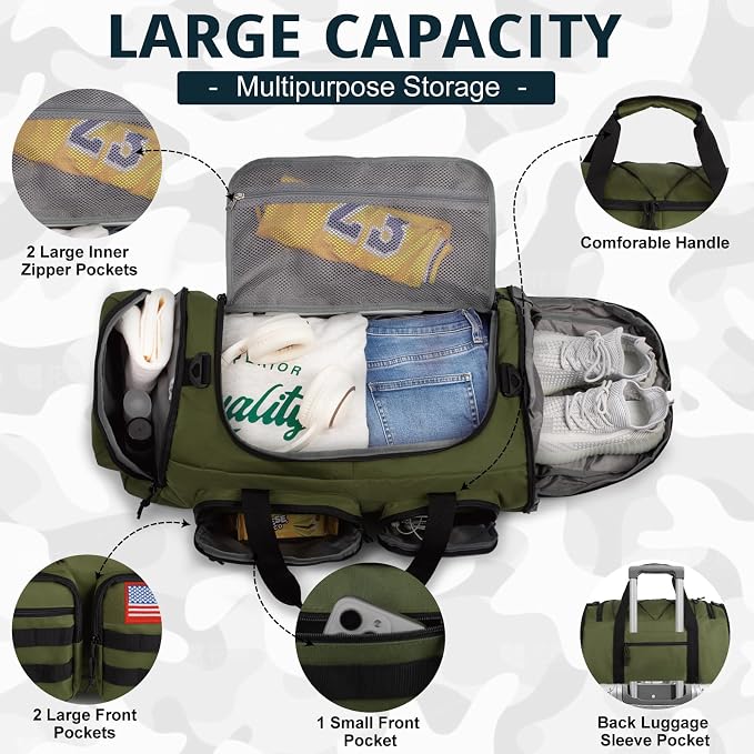 Tactical Gym Bag for Men，50L Large 3 in 1 Sports Duffle Bag - Image 3