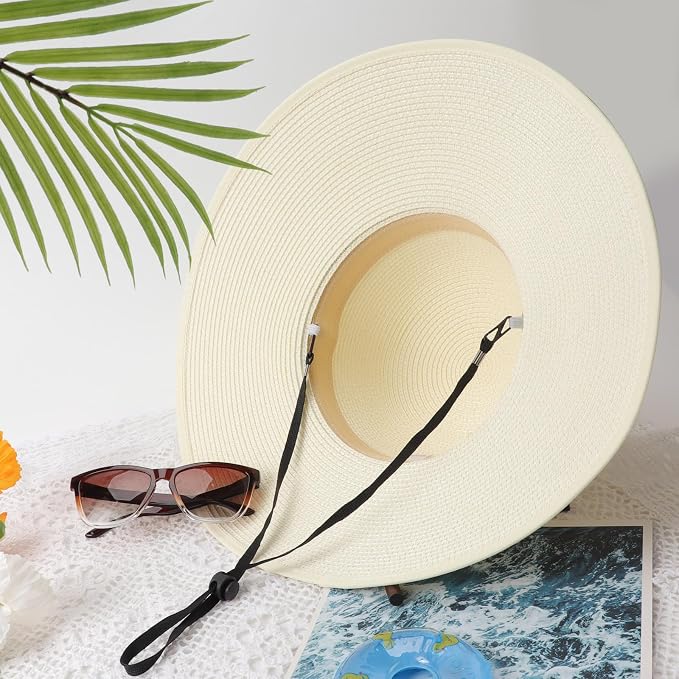 DRESHOW Beach Hats for Women Big Straw Wide Brim Summer Hat Floppy Foldable - Image 6
