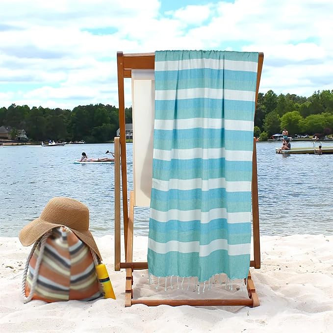 HILLFAIR Cotton Turkish Beach Towels, Quick Dry Lightweight Sand Free Peshtemal - Image 6