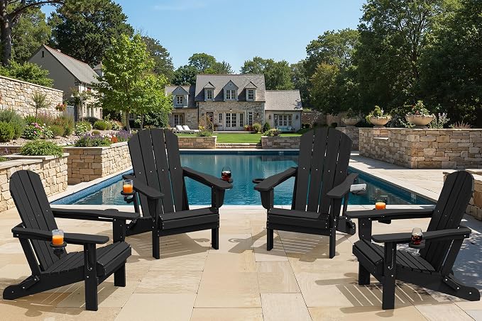 SERWALL Folding Adirondack Chair, Dual Cup Holders & All-Weather HDPE, - Image 2