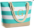 YOOLIFE Initial Canvas Waterproof Beach Tote Bag Zipper Personalized Gifts by YOOLIFE