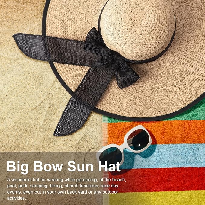 DRESHOW Beach Hats for Women Big Straw Wide Brim Summer Hat Floppy Foldable - Image 4