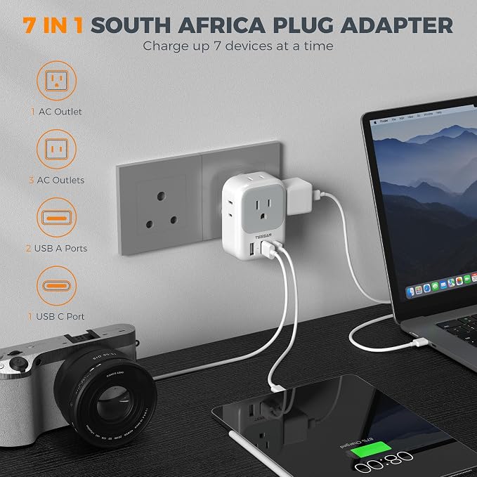 South Africa Plug Adapter 2 Pack, TESSAN Type M Power Adapter - Image 3