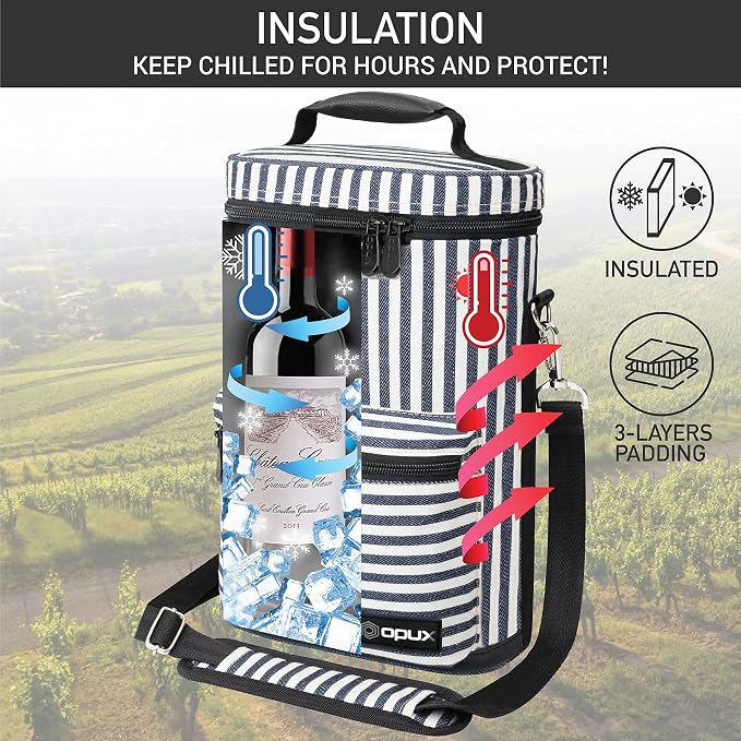 opux Wine Bag 2 Bottle Wine Tote Carrier, Insulated Wine Cooler Bag - Image 2