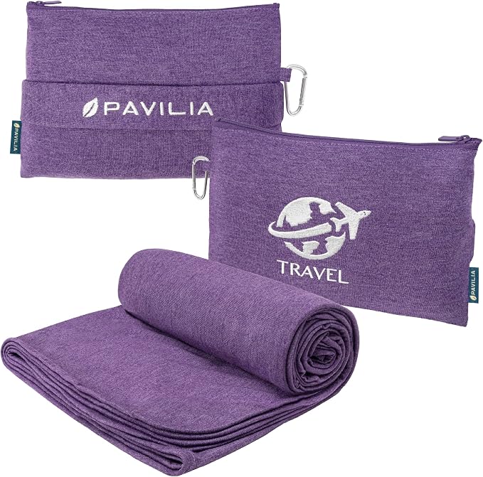 PAVILIA Travel Blanket Compact, Airplane Packable Bag, Soft Fleece Portable by PAVILIA