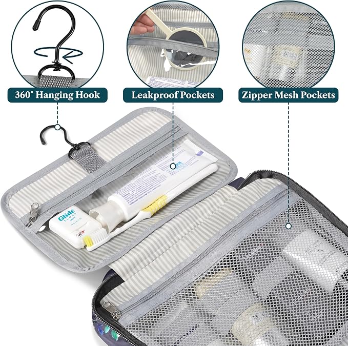 PAVILIA Hanging Toiletry Bag Travel Bag Women Men, Foldable Cosmetic Organizer - Image 3